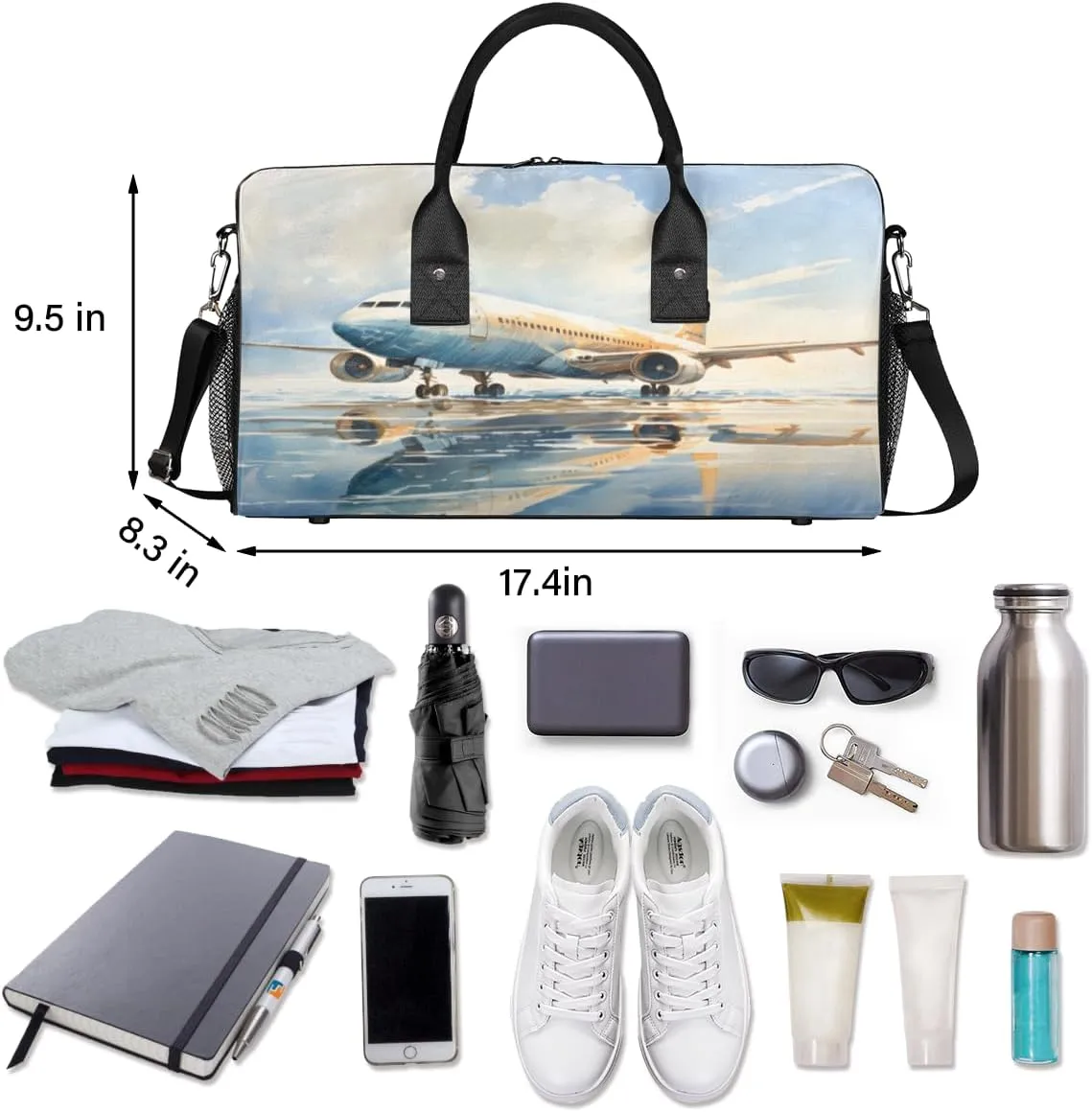 Aircraft Travel Duffle Bag for Women Men Foldable Waterproof Weekender Bag Carry on Tote for Overnight Sports Gym Aircraft Pattern