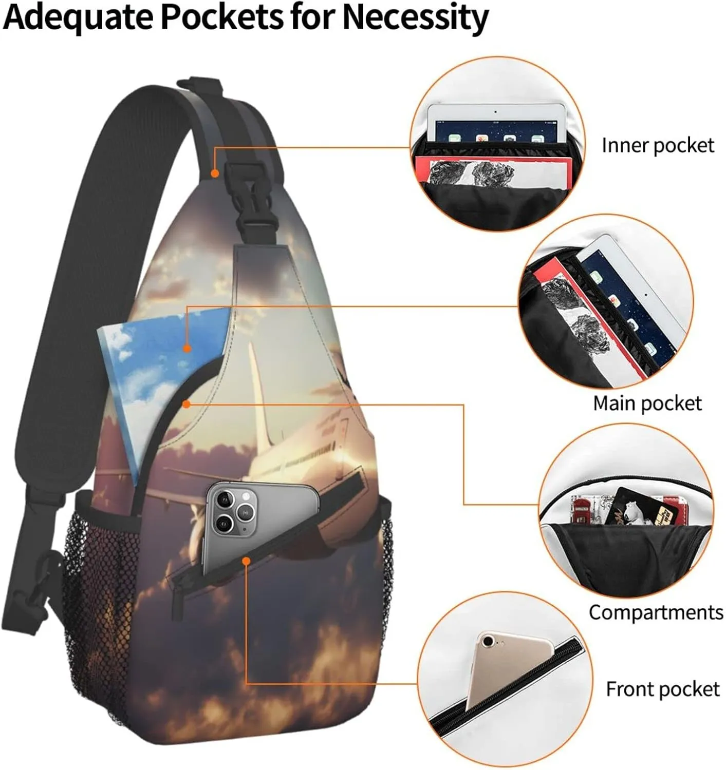 Airplane Outdoor Cross-body Shoulder Bag, Unisex Backpack For Women Men Young Hiking Travel