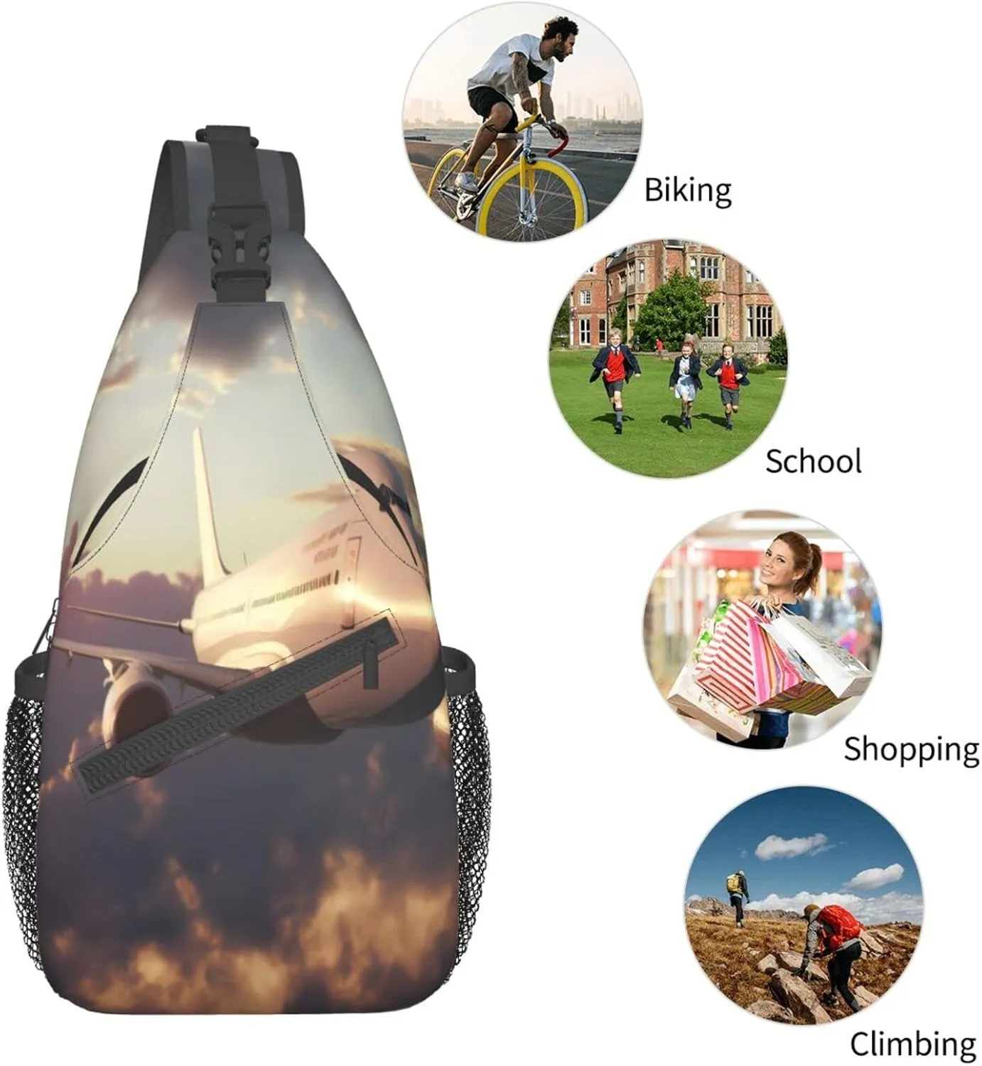 Airplane Outdoor Cross-body Shoulder Bag, Unisex Backpack For Women Men Young Hiking Travel