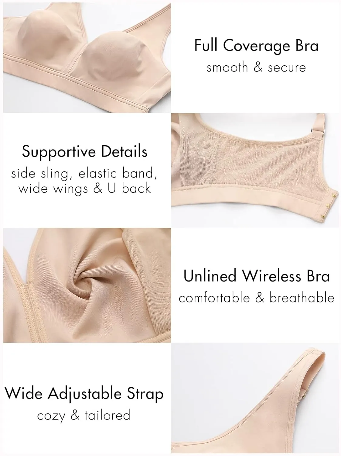AISILIN Women's Plus Size Wireless Bra Support Comfort Full Coverage Unlined No Underwire Smooth