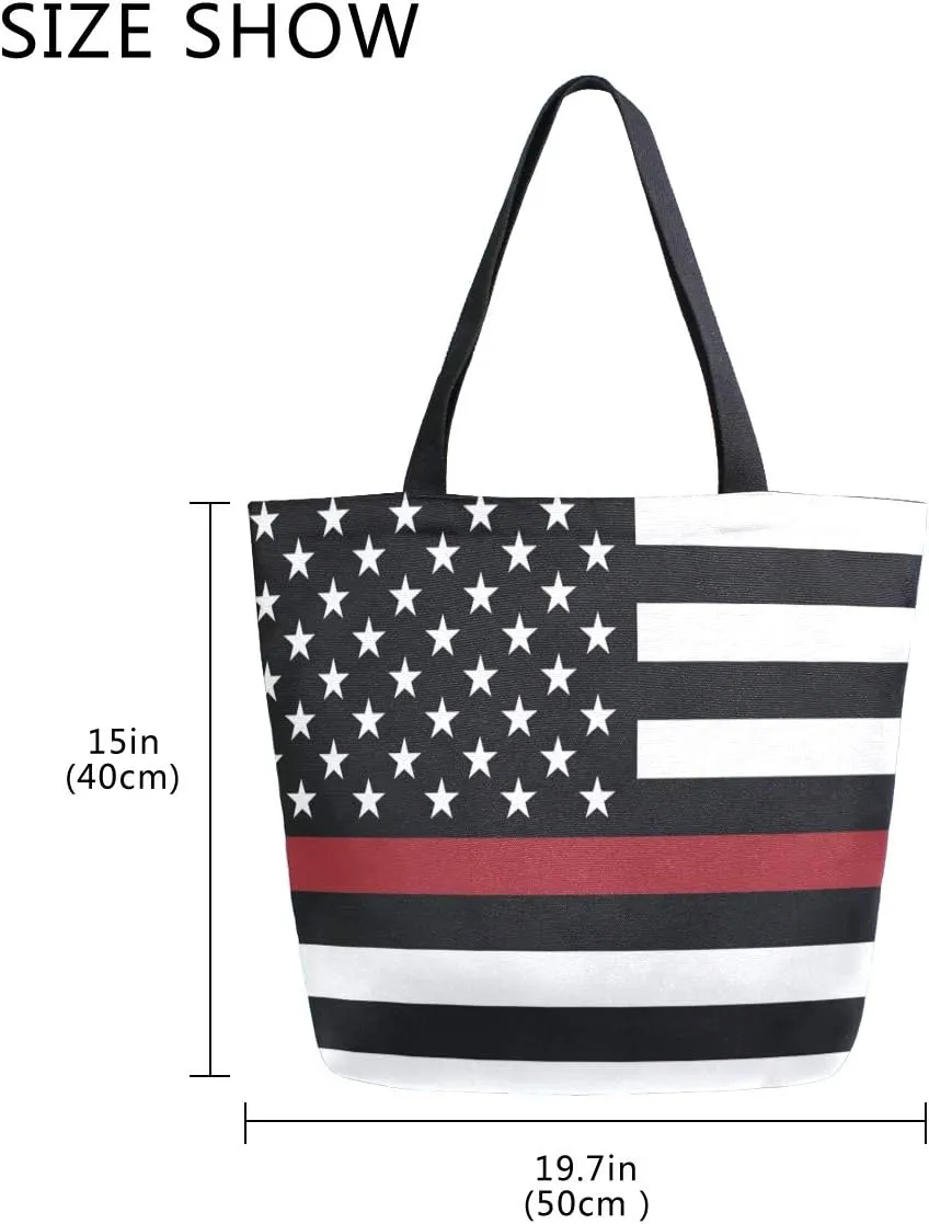ALAZA America Firefighter Flag Canvas Tote Bag Handbags Shoulder Bags Women