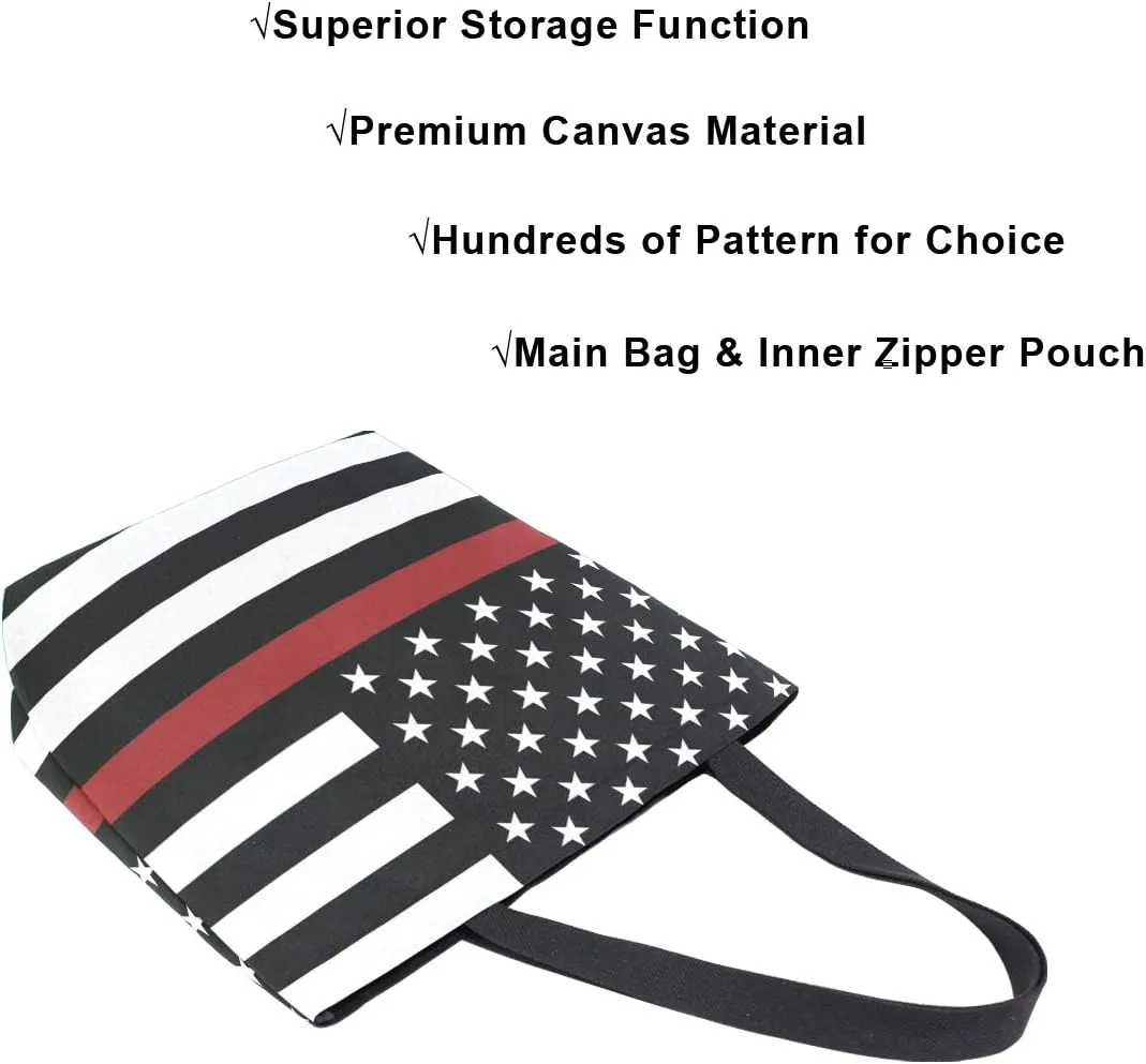 ALAZA America Firefighter Flag Canvas Tote Bag Handbags Shoulder Bags Women