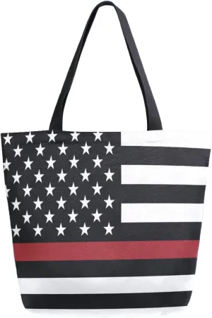 ALAZA America Firefighter Flag Canvas Tote Bag Handbags Shoulder Bags Women