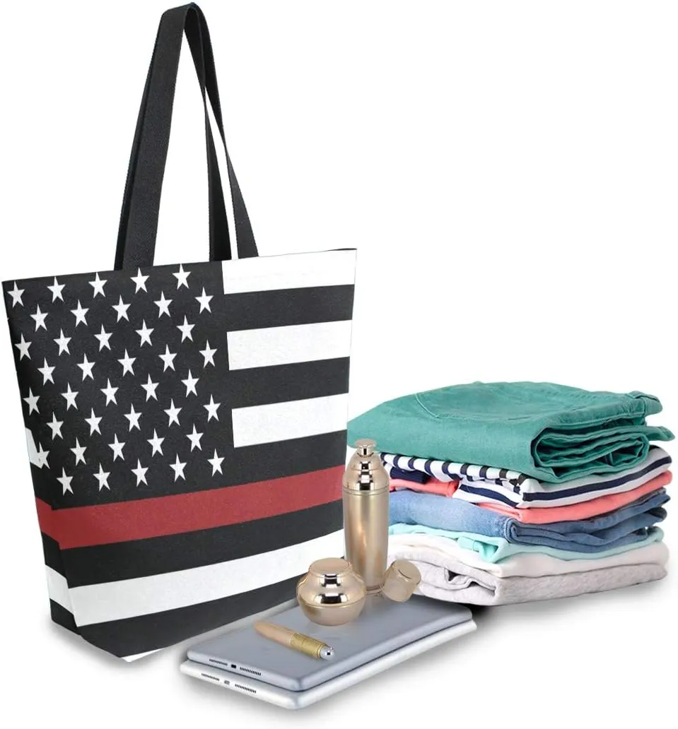 ALAZA America Firefighter Flag Canvas Tote Bag Handbags Shoulder Bags Women