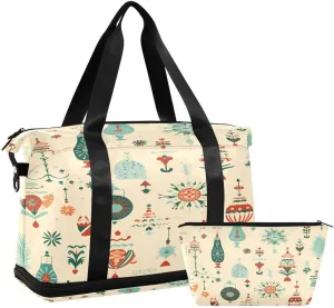 ALAZA Ball Snowflake Pine Tree Merry Christmas Travel Duffel Bag with Shoe Compartment Tote Bag Weekender Overnight Bag with Wet Pocket for Travel,Gym,Yoga,Swimming