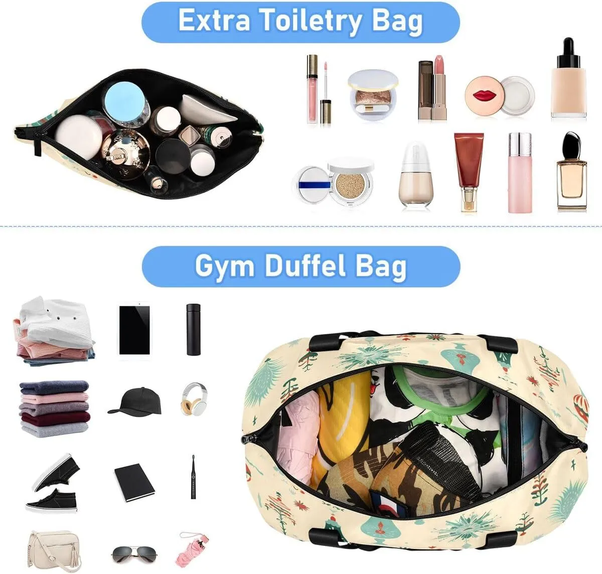 ALAZA Ball Snowflake Pine Tree Merry Christmas Travel Duffel Bag with Shoe Compartment Tote Bag Weekender Overnight Bag with Wet Pocket for Travel,Gym,Yoga,Swimming