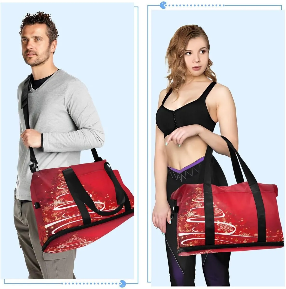 ALAZA Beautiful Christmas Tree Snowflake Travel Duffel Bag with Shoe Compartment Tote Bag Weekender Overnight Bag with Wet Pocket for Travel,Gym,Yoga,Swimming