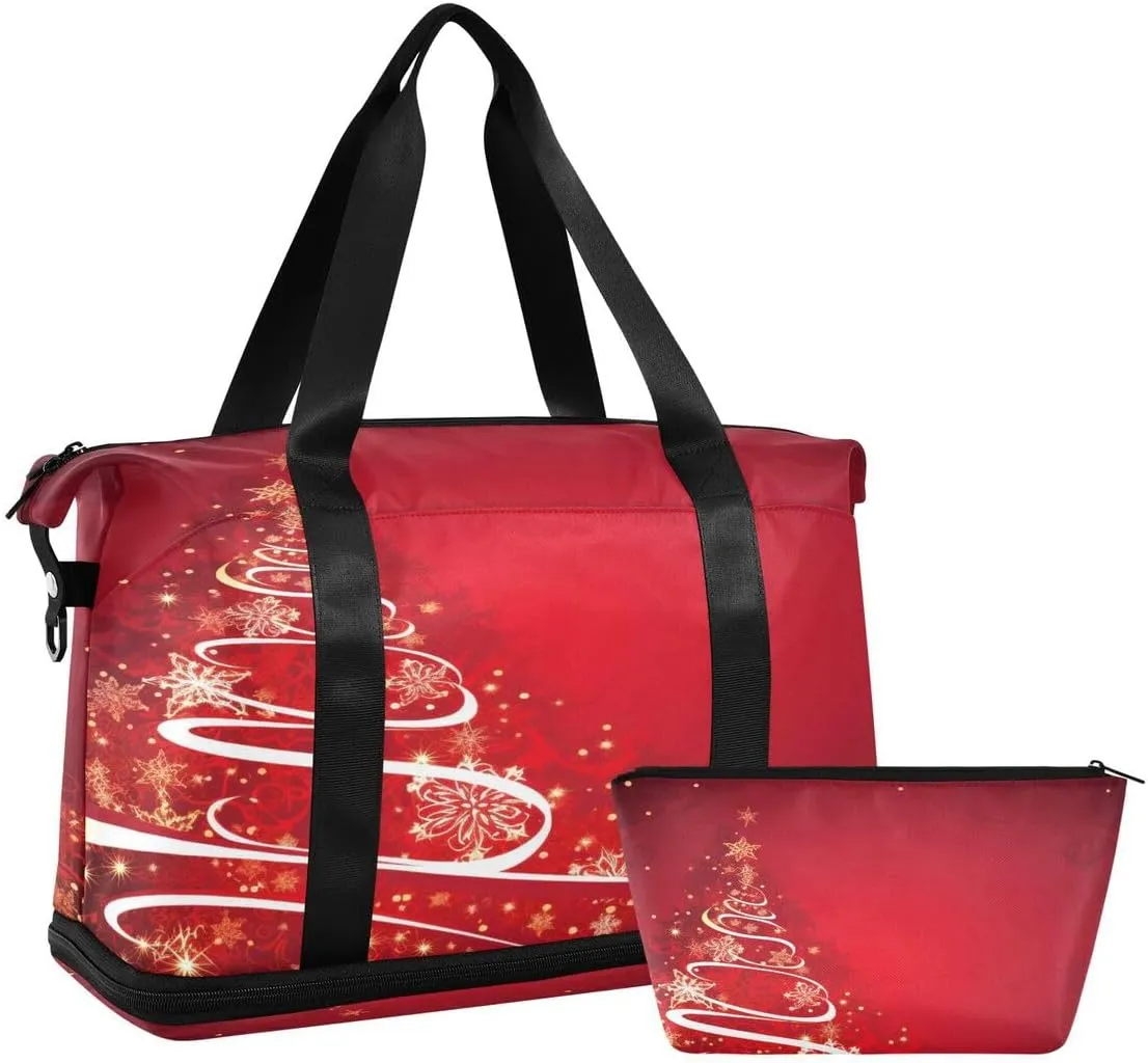 ALAZA Beautiful Christmas Tree Snowflake Travel Duffel Bag with Shoe Compartment Tote Bag Weekender Overnight Bag with Wet Pocket for Travel,Gym,Yoga,Swimming