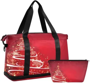ALAZA Beautiful Christmas Tree Snowflake Travel Duffel Bag with Shoe Compartment Tote Bag Weekender Overnight Bag with Wet Pocket for Travel,Gym,Yoga,Swimming