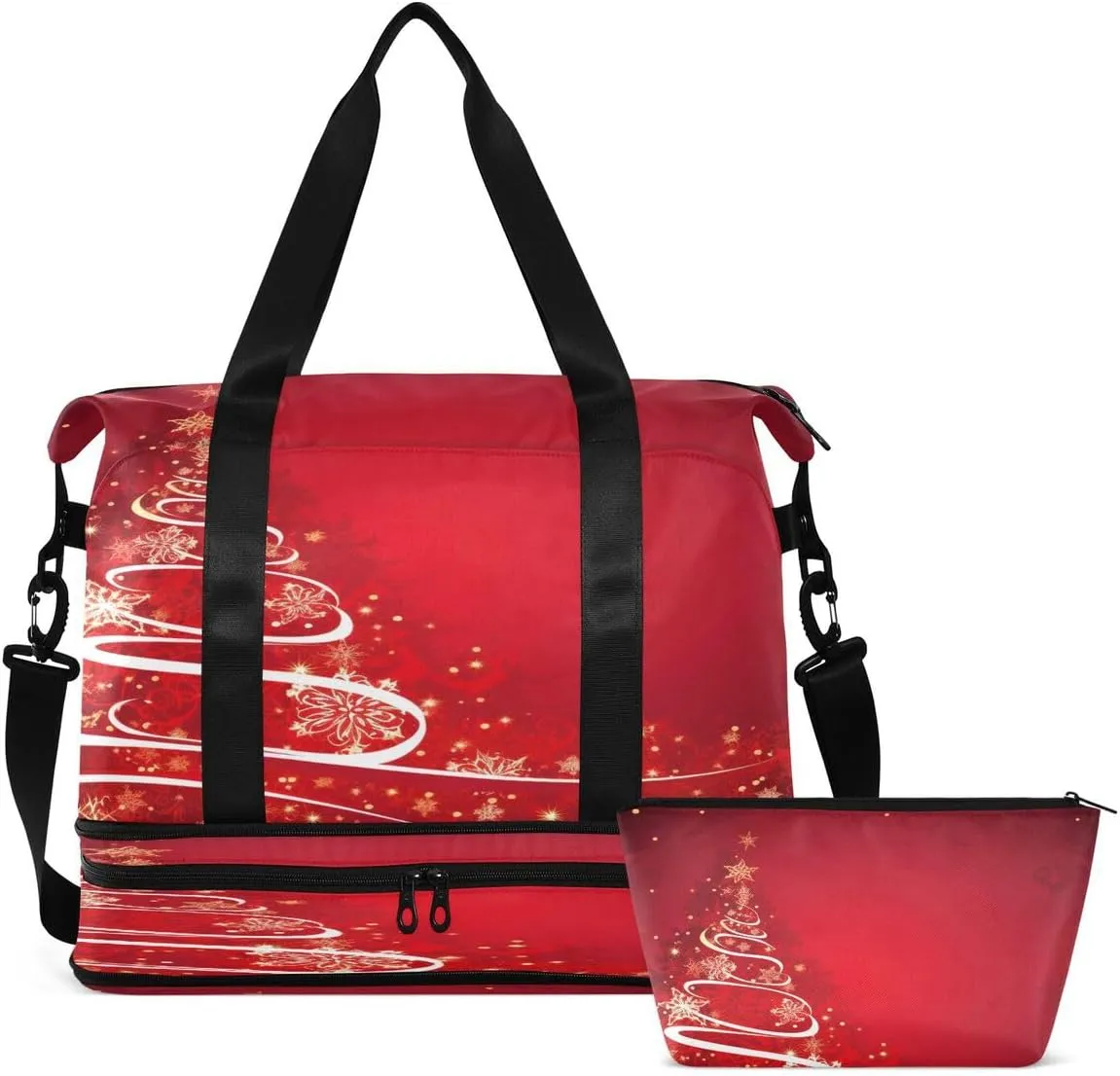 ALAZA Beautiful Christmas Tree Snowflake Travel Duffel Bag with Shoe Compartment Tote Bag Weekender Overnight Bag with Wet Pocket for Travel,Gym,Yoga,Swimming