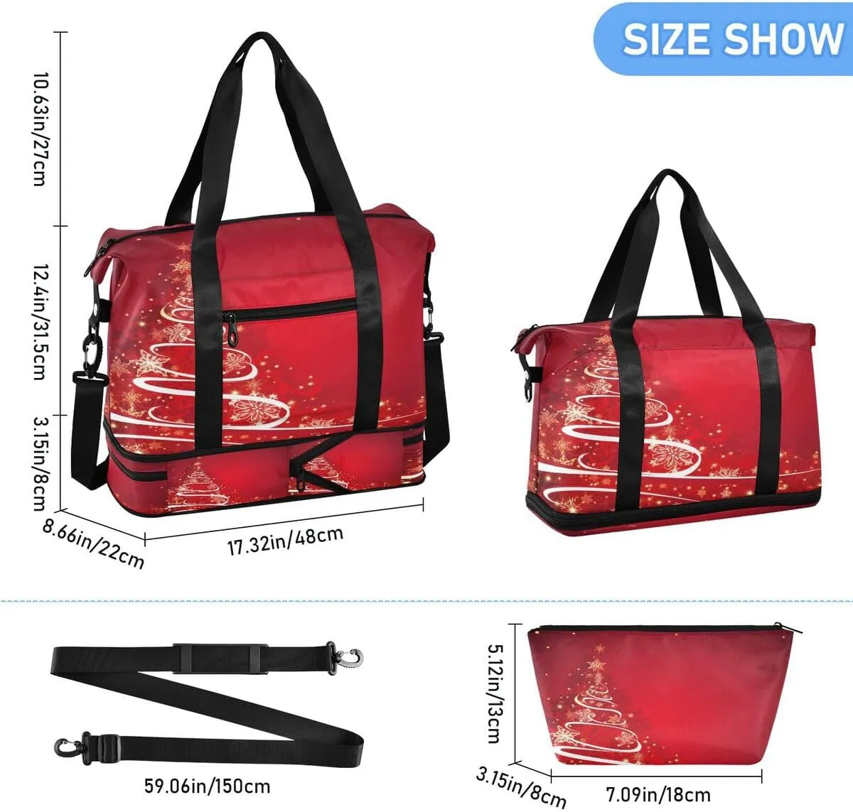 ALAZA Beautiful Christmas Tree Snowflake Travel Duffel Bag with Shoe Compartment Tote Bag Weekender Overnight Bag with Wet Pocket for Travel,Gym,Yoga,Swimming
