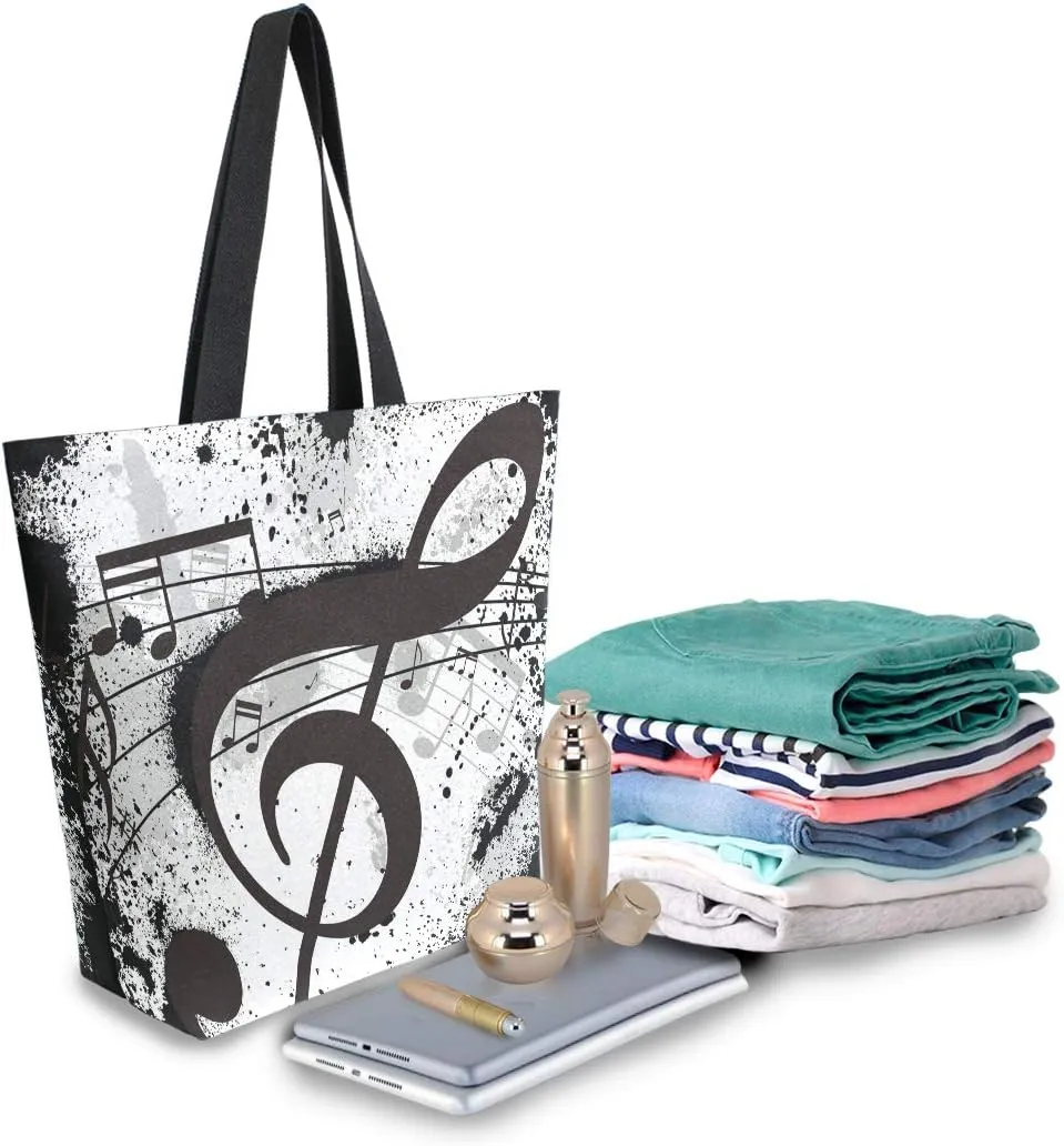 ALAZA Gunge Black Music Notes Canvas Tote Bag Top Handle Purses Large Totes Reusable Handbags Cotton Shoulder Bags for Women Travel Work Shopping Grocery