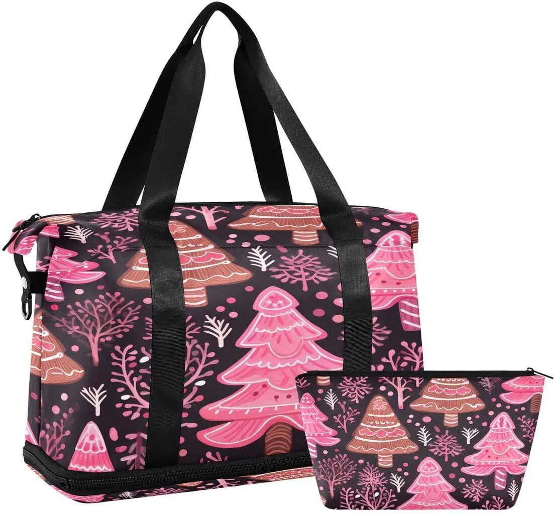 ALAZA Pine Tree Snow Merry Christmas Travel Duffel Bag with Shoe Compartment Tote Bag Weekender Overnight Bag with Wet Pocket for Travel,Gym,Yoga,Swimming