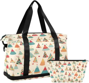 ALAZA Polka Dot Pine Tree Retro Christmas Travel Duffel Bag with Shoe Compartment Tote Bag Weekender Overnight Bag with Wet Pocket for Travel,Gym,Yoga,Swimming