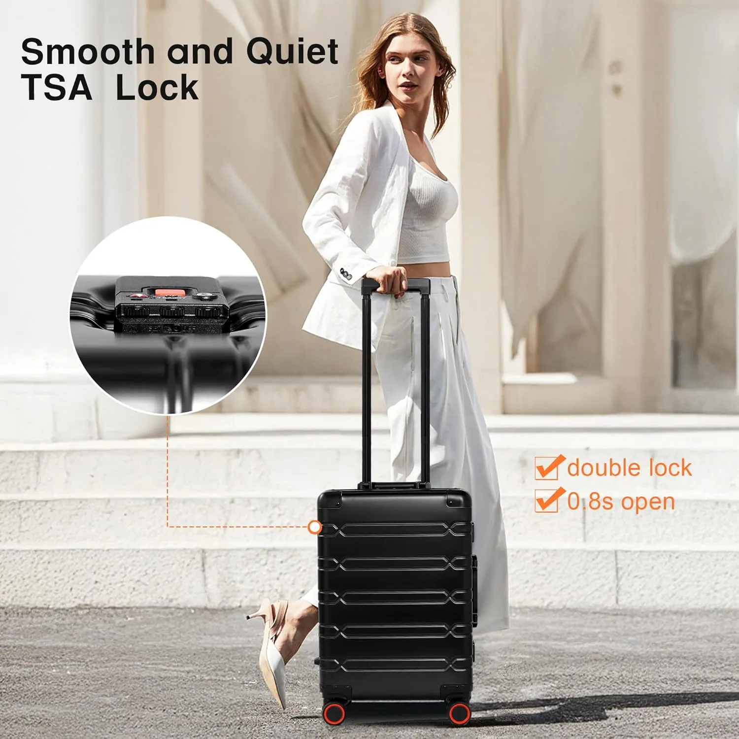 All Aluminum Carry On Luggage 22x14x9 Airline Approved，Zipperless Luggage Premium Aluminum Suitcase Luggage, Hard Shell Carry On Luggage with Spinner Wheels (black, 20inch)