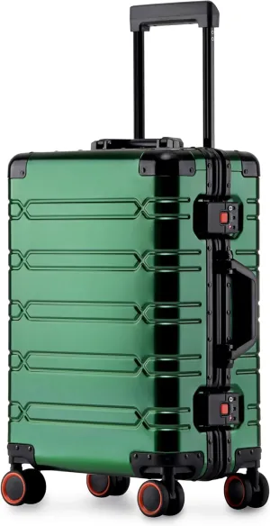 All Aluminum Carry On Luggage 22x14x9 Airline Approved，Zipperless Luggage Premium Aluminum Suitcase Luggage, Hard Shell Carry On Luggage with Spinner Wheels (dark green, 20inch)