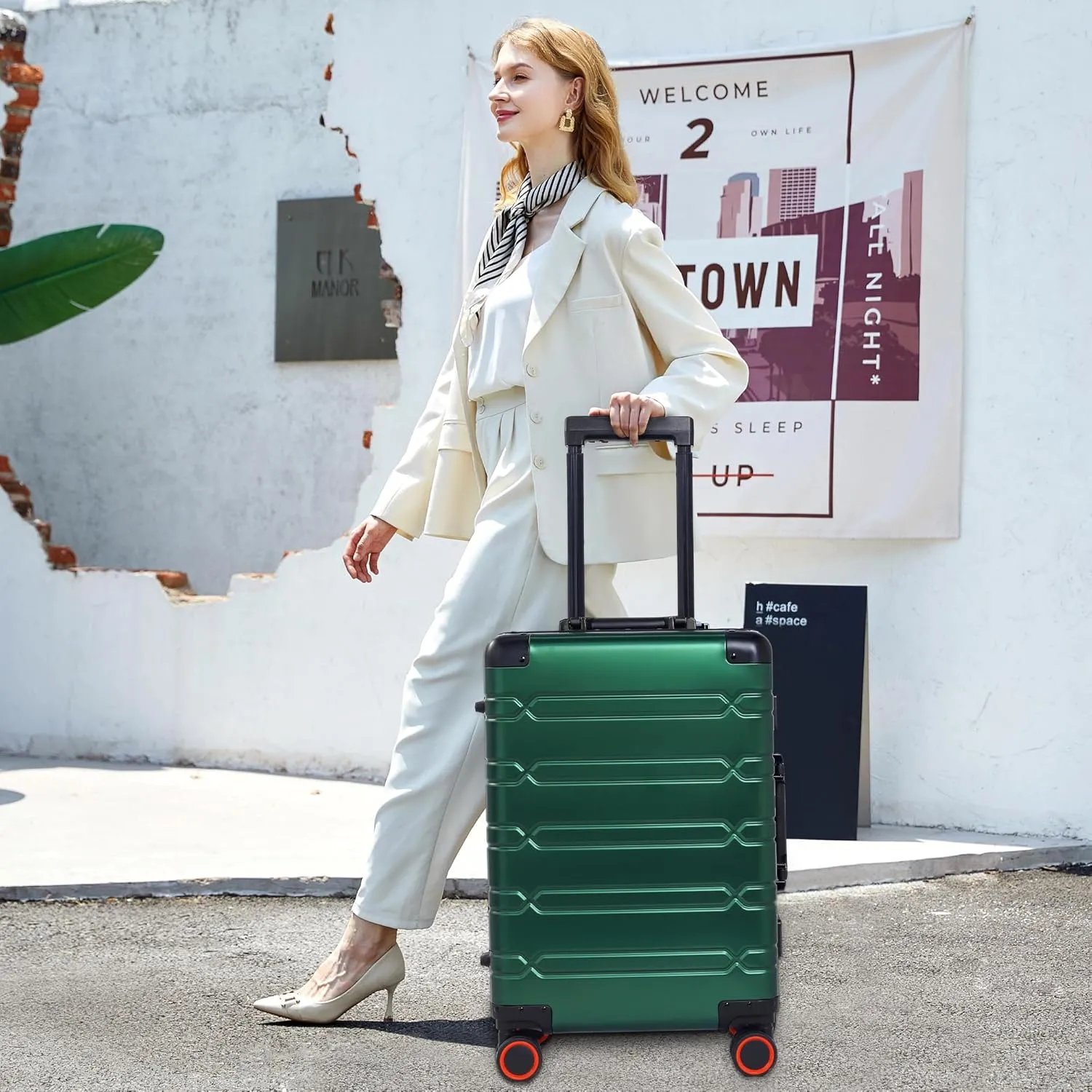 All Aluminum Carry On Luggage 22x14x9 Airline Approved，Zipperless Luggage Premium Aluminum Suitcase Luggage, Hard Shell Carry On Luggage with Spinner Wheels (dark green, 20inch)