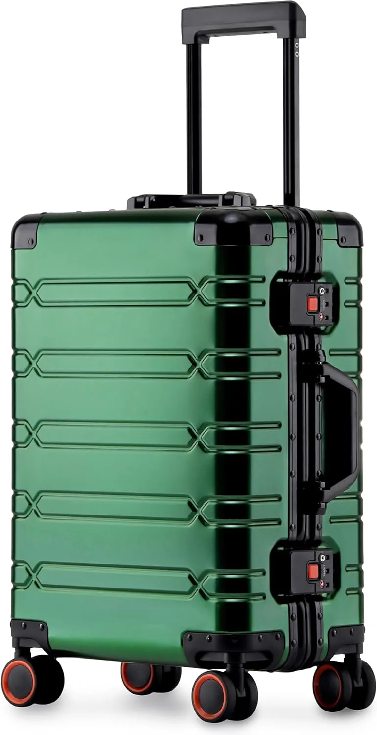 All Aluminum Carry On Luggage 22x14x9 Airline Approved，Zipperless Luggage Premium Aluminum Suitcase Luggage, Hard Shell Carry On Luggage with Spinner Wheels (dark green, 20inch)