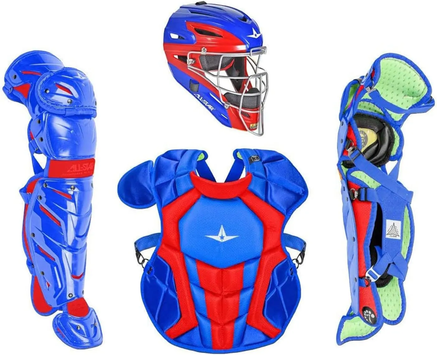 All-Star Catcher’s Gear Kit – Includes Helmet, Chest Protector & Leg Guards – Lightweight, Durable Baseball Protective Set, Meets NOCSAE