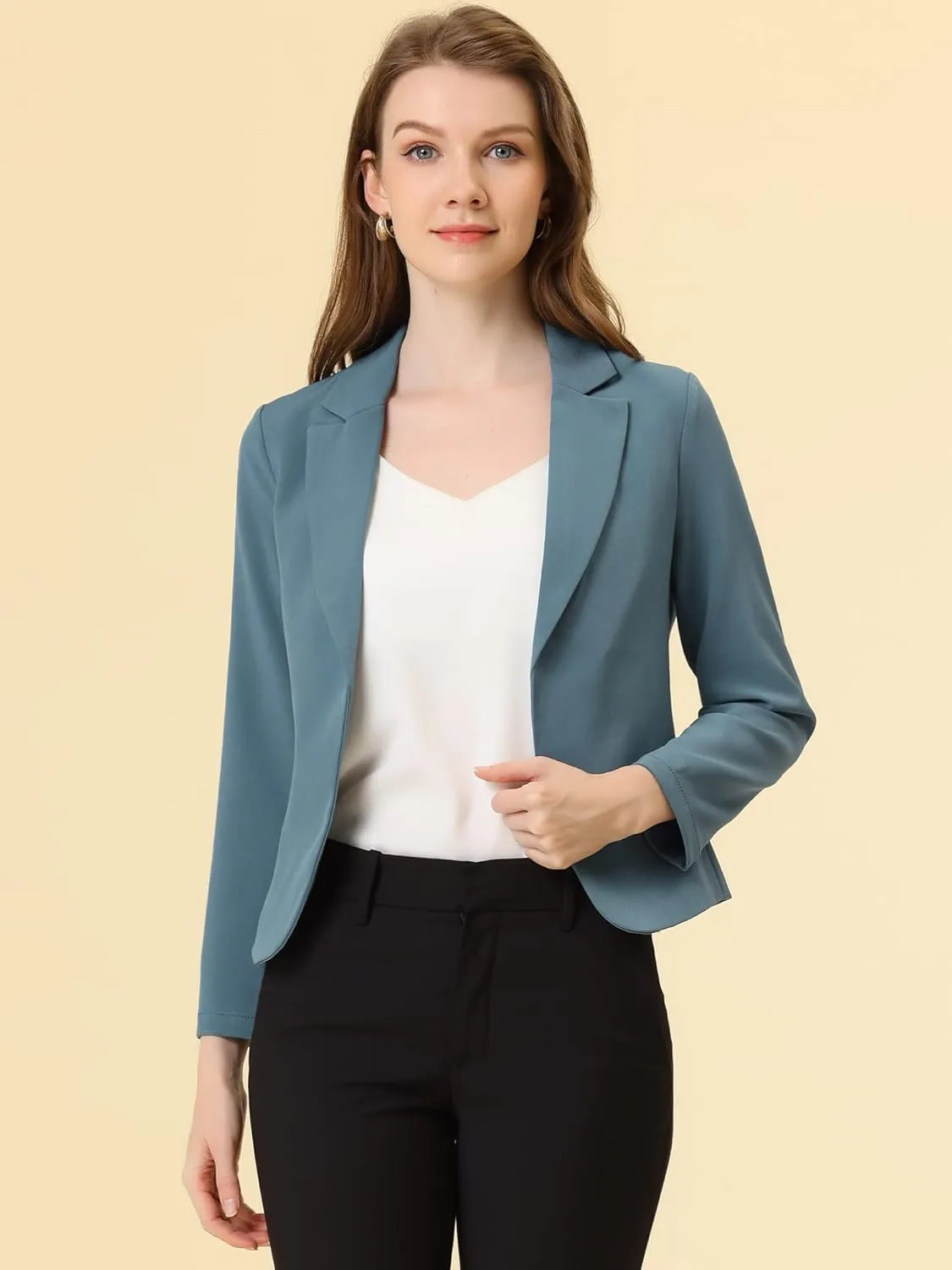 Allegra K Women's Open Front Office Work Business Casual Lightweight Summer Crop Suit Blazer