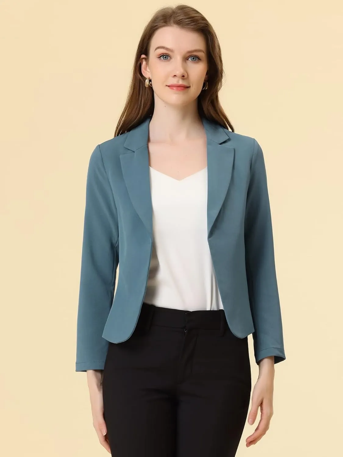 Allegra K Women's Open Front Office Work Business Casual Lightweight Summer Crop Suit Blazer