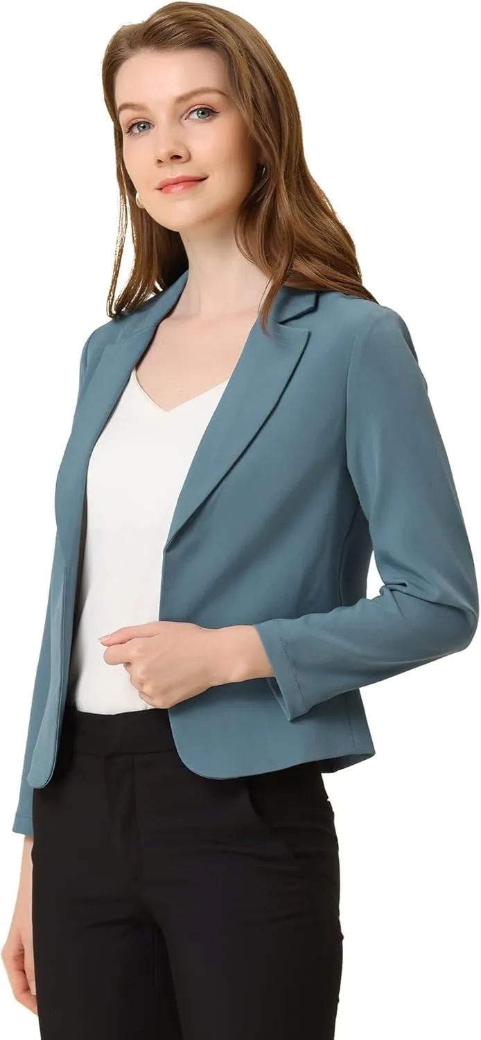 Allegra K Women's Open Front Office Work Business Casual Lightweight Summer Crop Suit Blazer