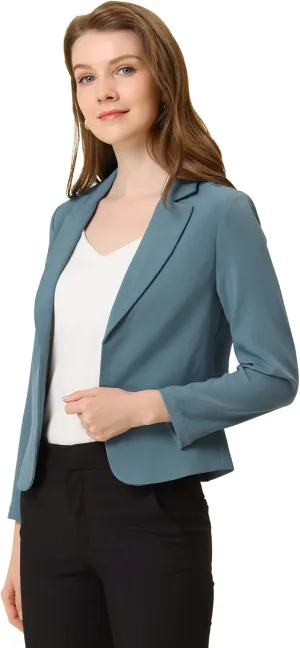 Allegra K Women's Open Front Office Work Business Casual Lightweight Summer Crop Suit Blazer