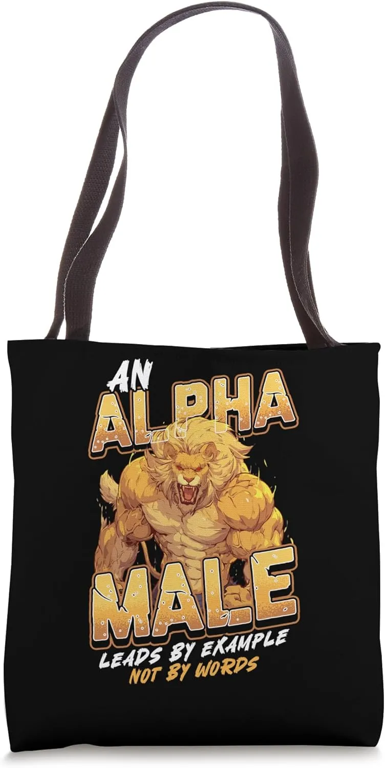Alpha Male Lion Men Dad Gym Bodybuilding Hustle Leader Power Tote Bag