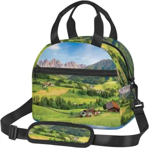 Alps,Insulated Reusable Lunch Bag with Adjustable Shoulder Strap for Adults,Dolomites Alps,Leakproof Office Picnic Hiking Beach Tote Bag,Green,9x5x7.8in