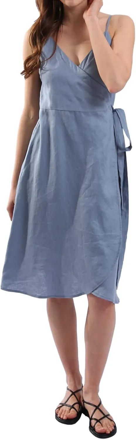 Amazhiyu Women's 100% Linen Sleeveless Spaghetti Strap Midi Dresses Summer