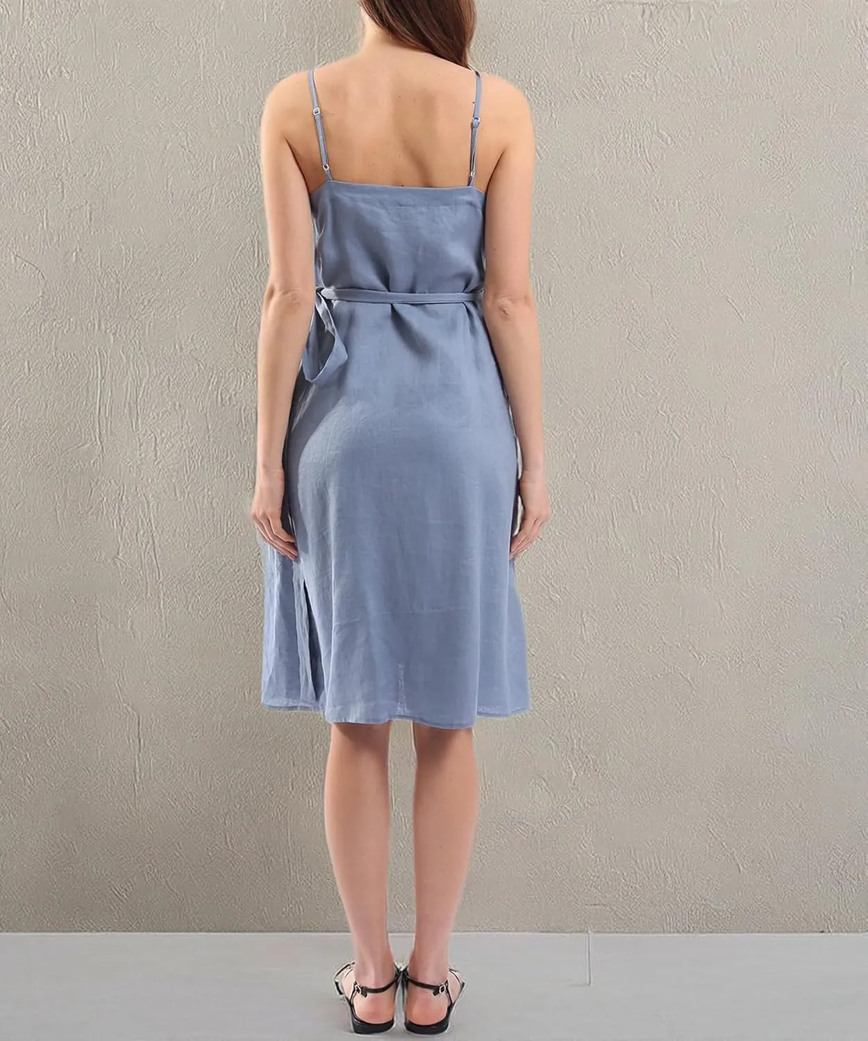 Amazhiyu Women's 100% Linen Sleeveless Spaghetti Strap Midi Dresses Summer