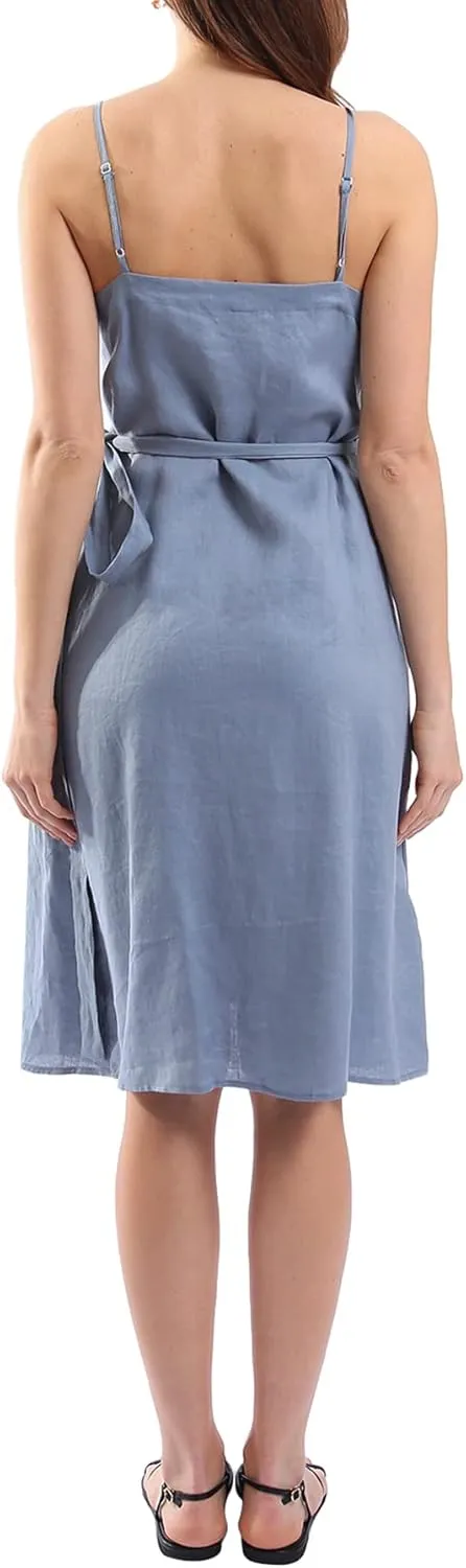 Amazhiyu Women's 100% Linen Sleeveless Spaghetti Strap Midi Dresses Summer