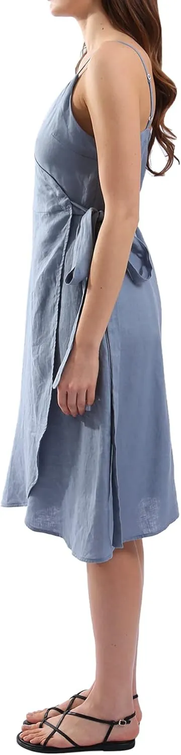 Amazhiyu Women's 100% Linen Sleeveless Spaghetti Strap Midi Dresses Summer