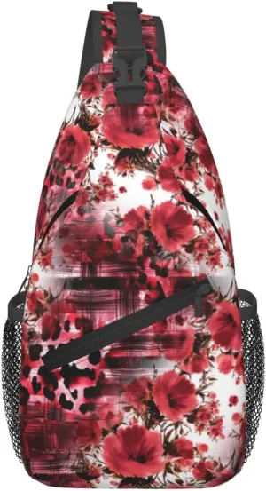 Amazing Colorful Red Abstract Botanical Chest Sling Bag Crossbody Shoulder Backpack Bag Gym Cycling Daypack Travel Hiking Cross Bag