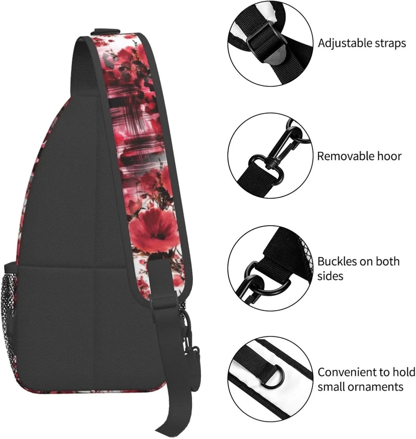 Amazing Colorful Red Abstract Botanical Chest Sling Bag Crossbody Shoulder Backpack Bag Gym Cycling Daypack Travel Hiking Cross Bag