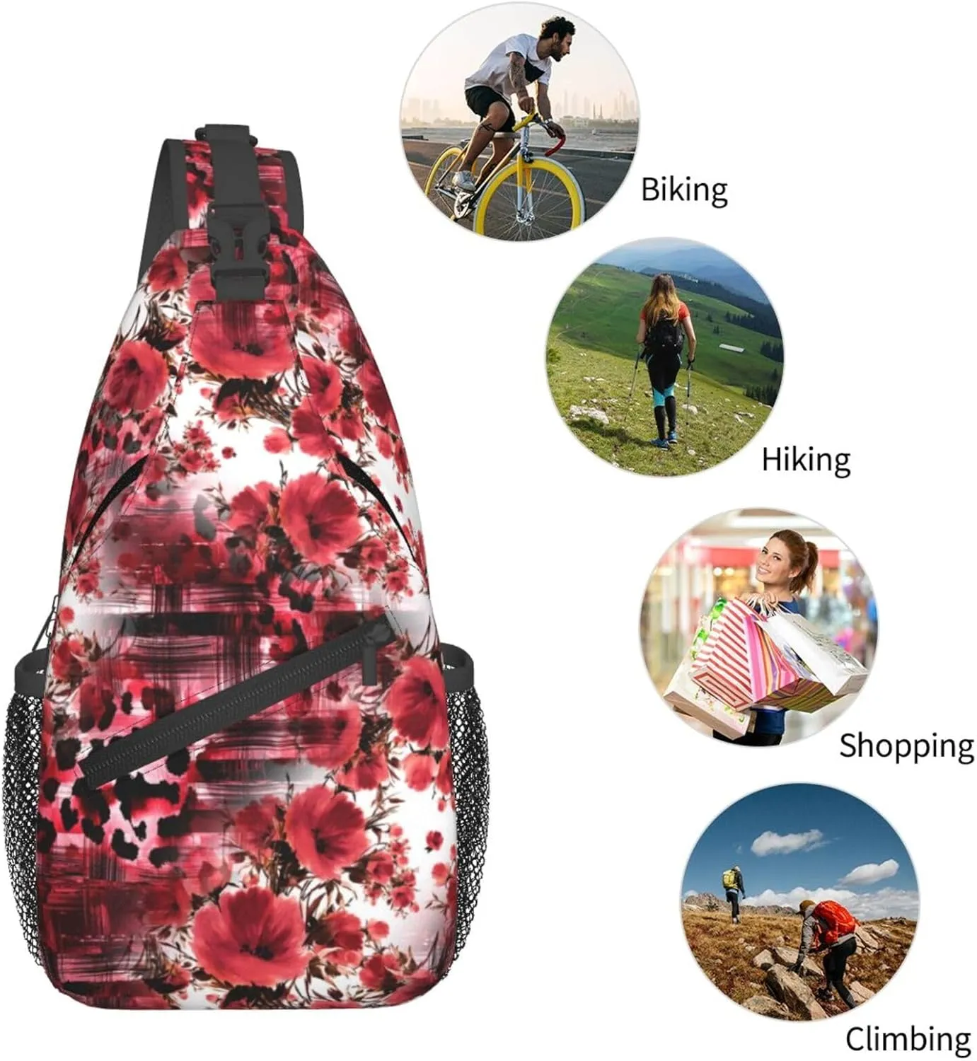Amazing Colorful Red Abstract Botanical Chest Sling Bag Crossbody Shoulder Backpack Bag Gym Cycling Daypack Travel Hiking Cross Bag