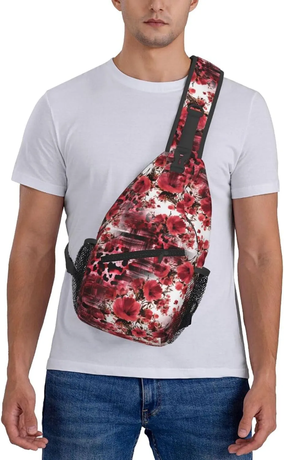 Amazing Colorful Red Abstract Botanical Chest Sling Bag Crossbody Shoulder Backpack Bag Gym Cycling Daypack Travel Hiking Cross Bag