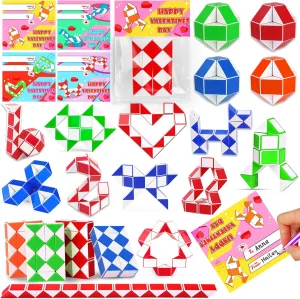 AMENON 28 Pack Valentines Day Gifts for Kids Prefilled Snake Twist Puzzle Toys, Valentines Cards for Classroom Exchange Prizes Stress Relief Fidget Toys for Boys Girls Valentine Party Favors