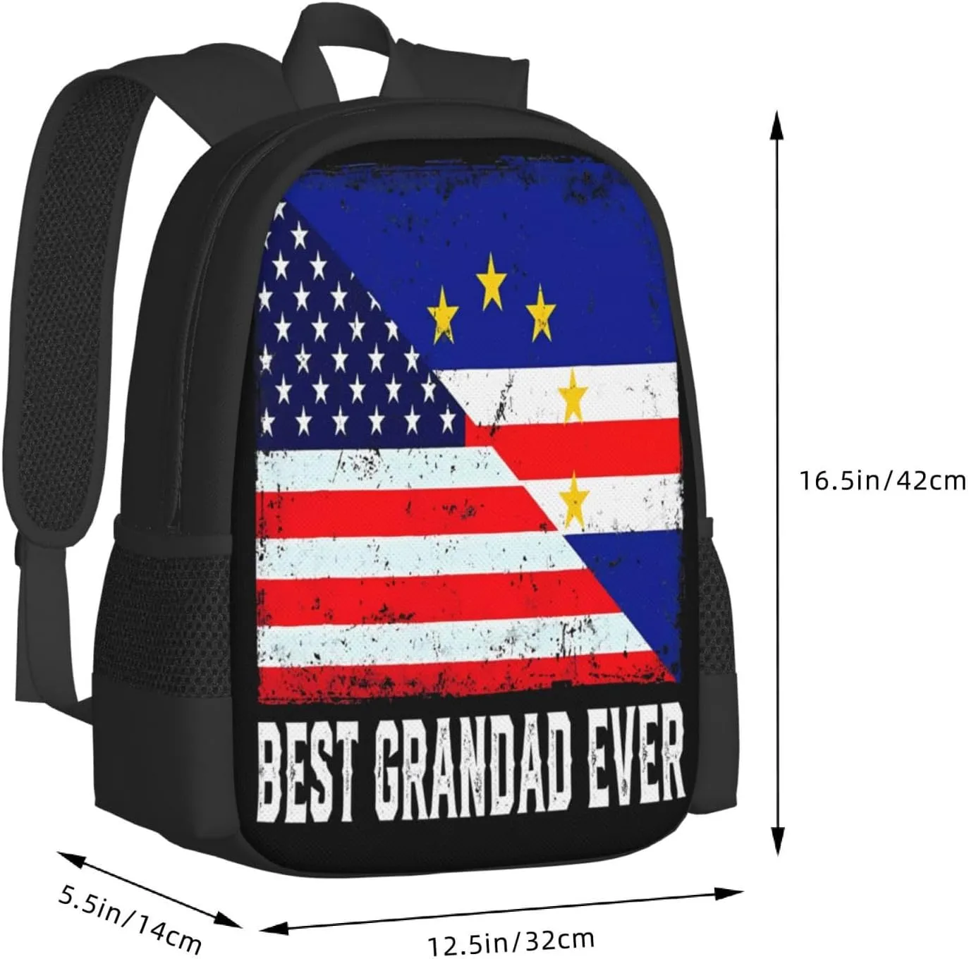 American Cabo Verde Flag Casual Backpack Large Capacity Backpacks 15 Inch Laptop Back Pack Travel Rucksack Daypack Commuter Bags with Adjustable Strap for Camping