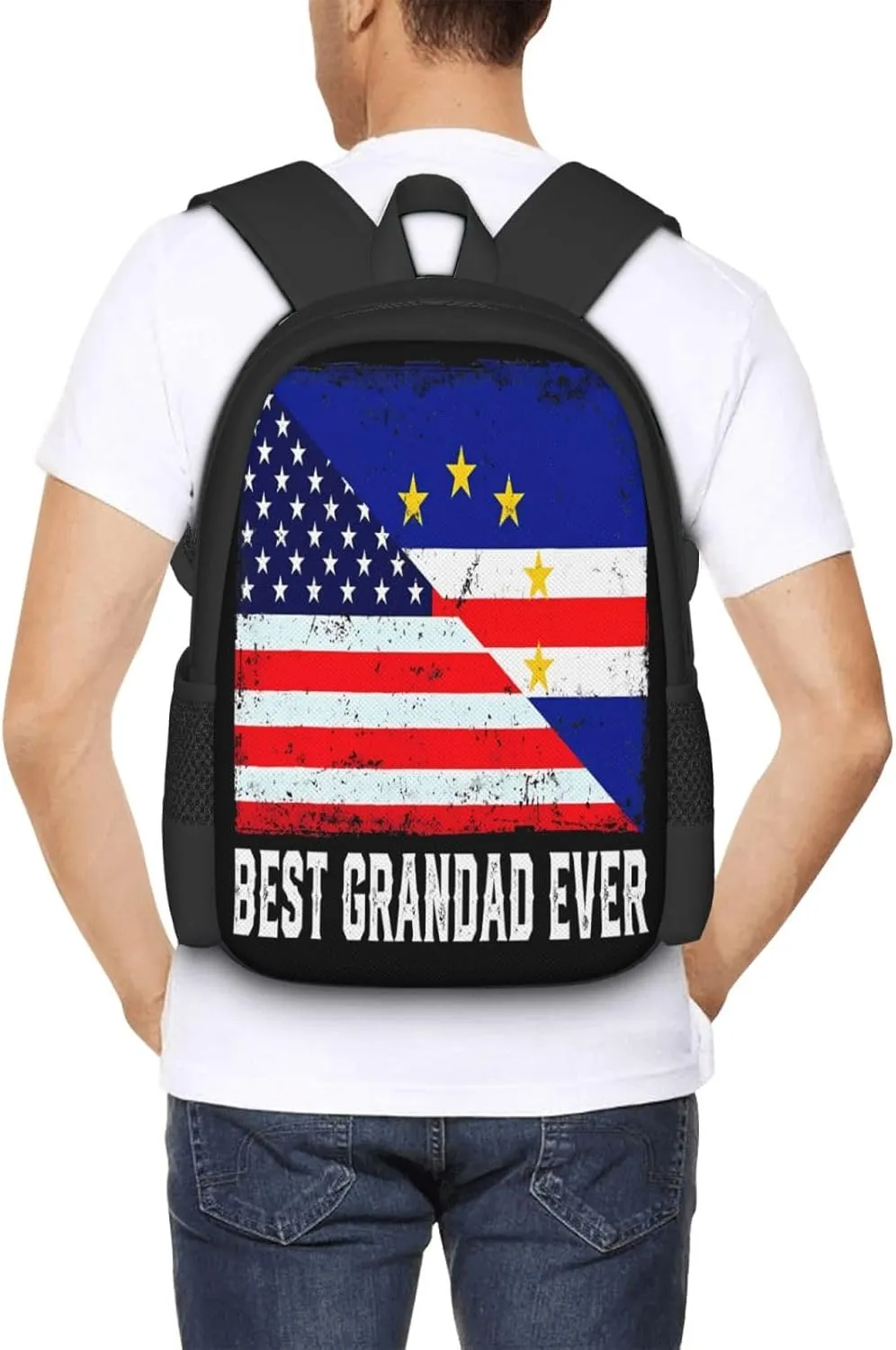 American Cabo Verde Flag Casual Backpack Large Capacity Backpacks 15 Inch Laptop Back Pack Travel Rucksack Daypack Commuter Bags with Adjustable Strap for Camping