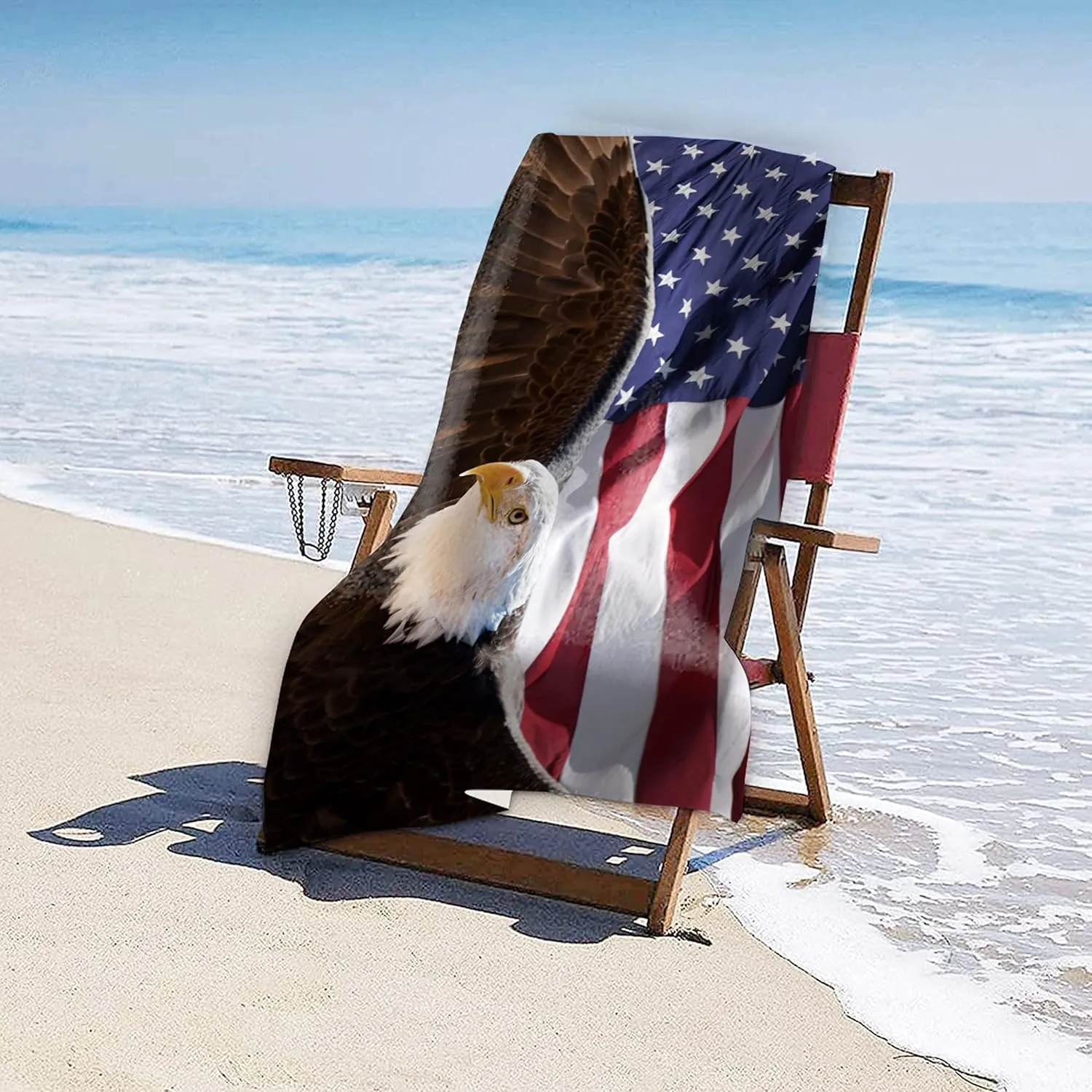 American Eagle Beach Towel 30" x 60" Microfiber USA Flag Sand Free Quick Dry Travel for Adults Teen Children (American Eagle USA Flag)