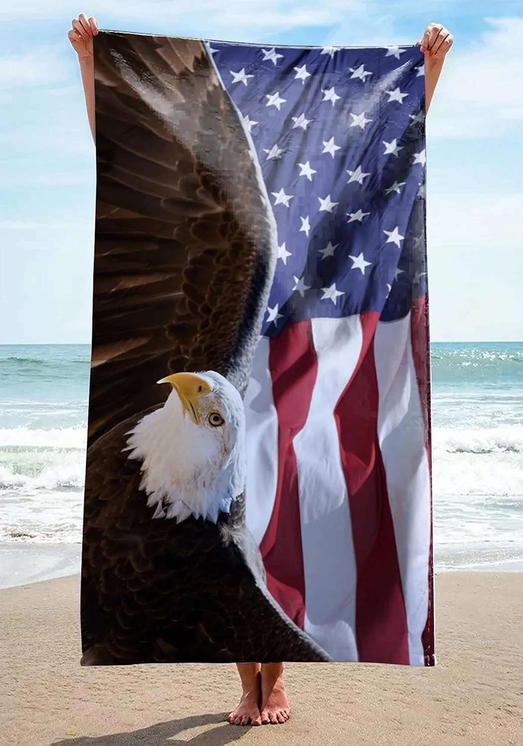 American Eagle Beach Towel 30" x 60" Microfiber USA Flag Sand Free Quick Dry Travel for Adults Teen Children (American Eagle USA Flag)