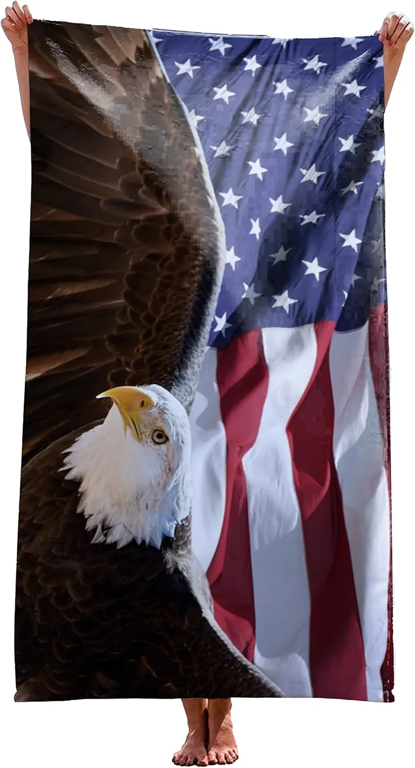 American Eagle Beach Towel 30" x 60" Microfiber USA Flag Sand Free Quick Dry Travel for Adults Teen Children (American Eagle USA Flag)