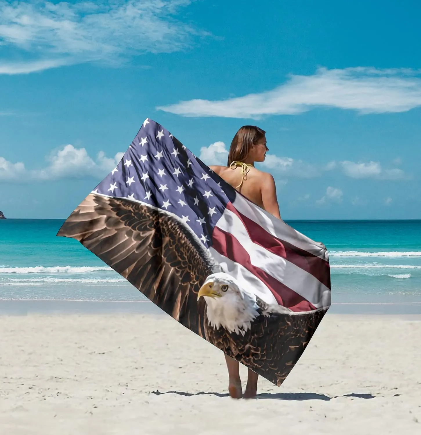American Eagle Beach Towel 30" x 60" Microfiber USA Flag Sand Free Quick Dry Travel for Adults Teen Children (American Eagle USA Flag)