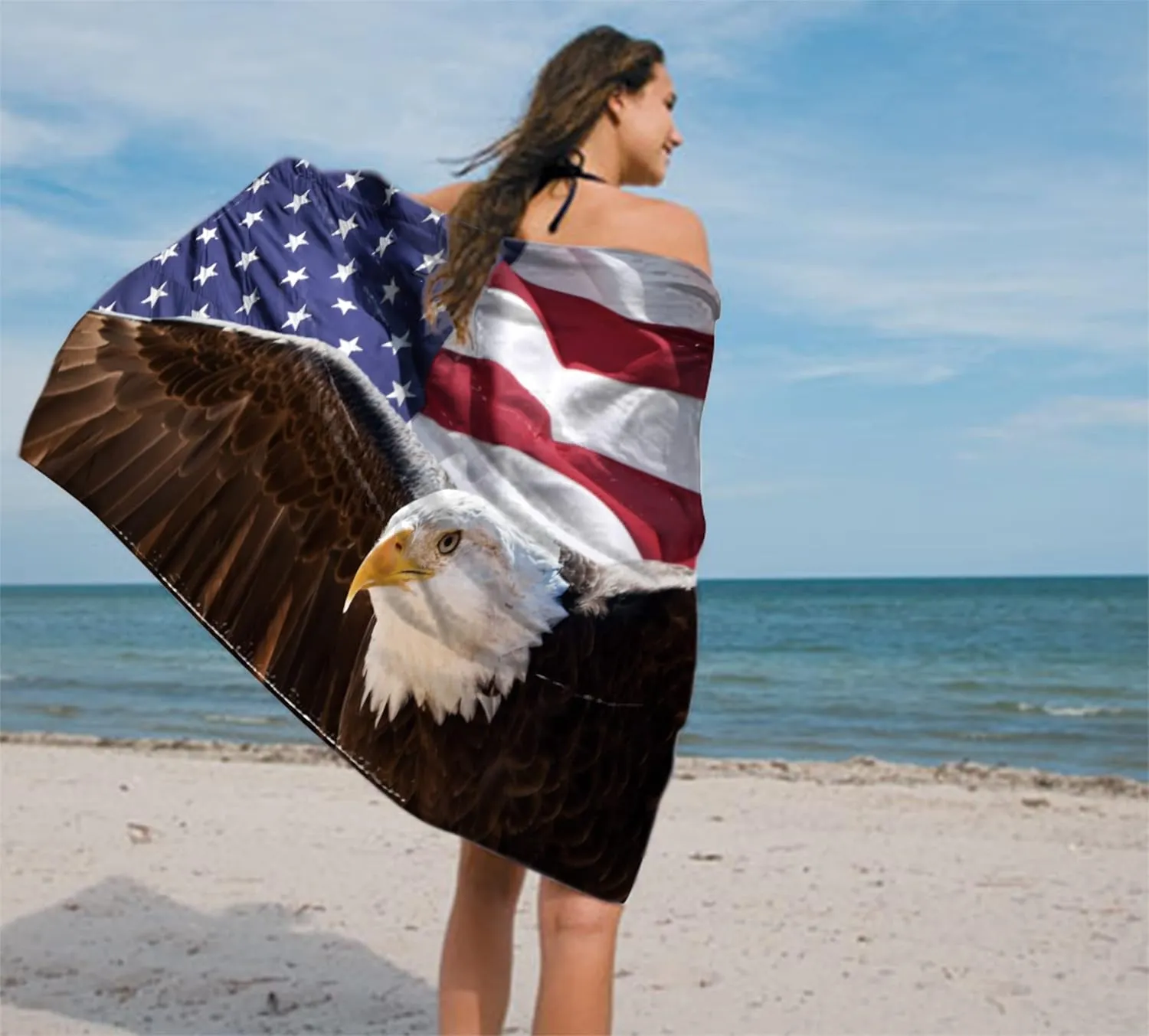 American Eagle Beach Towel 30" x 60" Microfiber USA Flag Sand Free Quick Dry Travel for Adults Teen Children (American Eagle USA Flag)