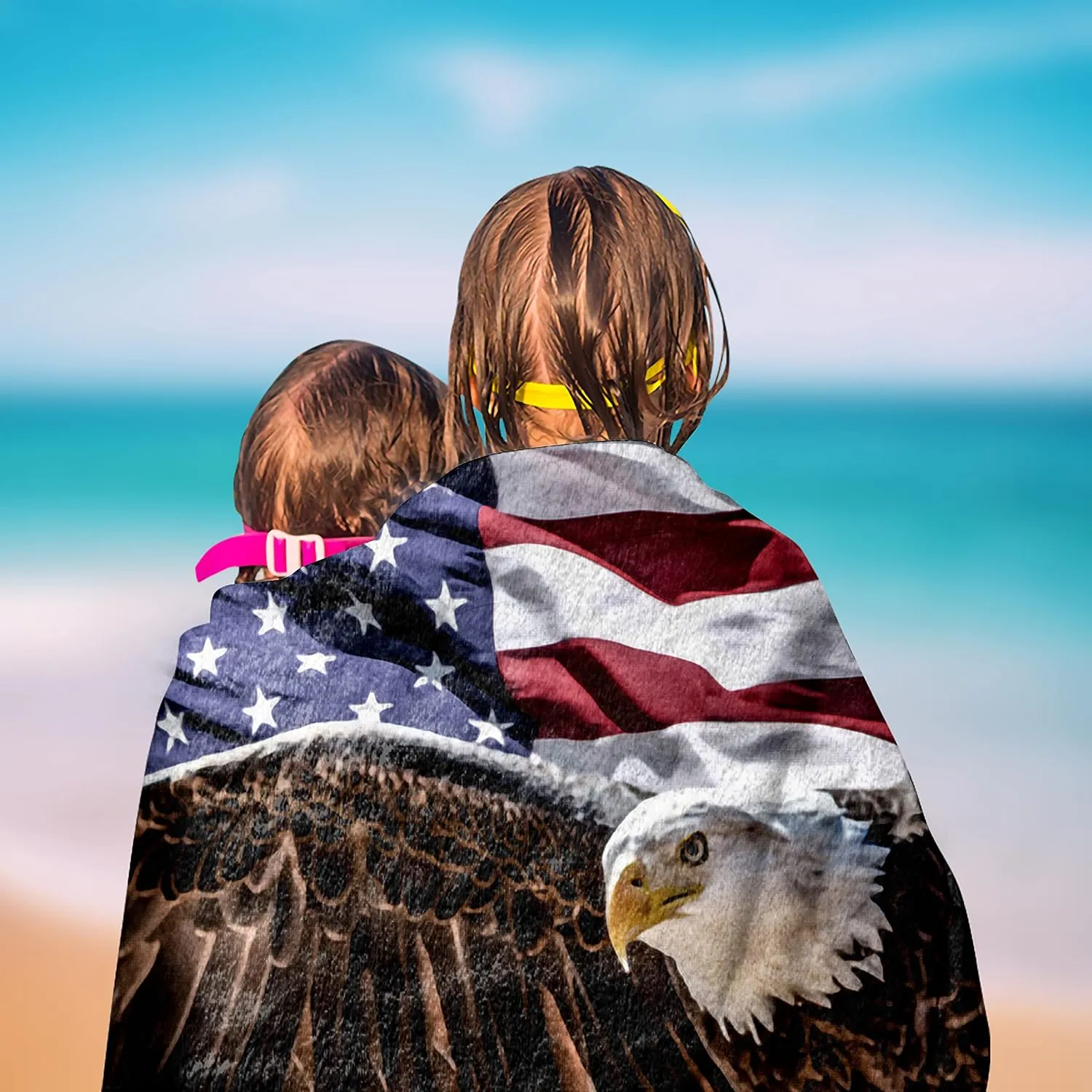 American Eagle Beach Towel 30" x 60" Microfiber USA Flag Sand Free Quick Dry Travel for Adults Teen Children (American Eagle USA Flag)