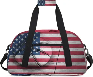 American Flag Gym Duffel Bag for Men Women Basketball Sports Tote Bag with Adjustable Shoulder Strap for Dance Gymnastics Traveling Outdoor Camping Overnight Stay