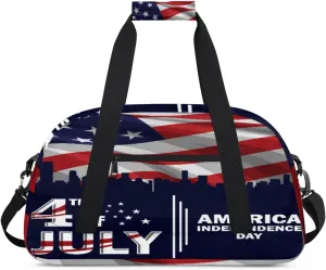 American Flag Gym Duffel Bag for Men Women Independence Day Sports Tote Bag with Adjustable Shoulder Strap for Dance Gymnastics Traveling Outdoor Camping Overnight Stay