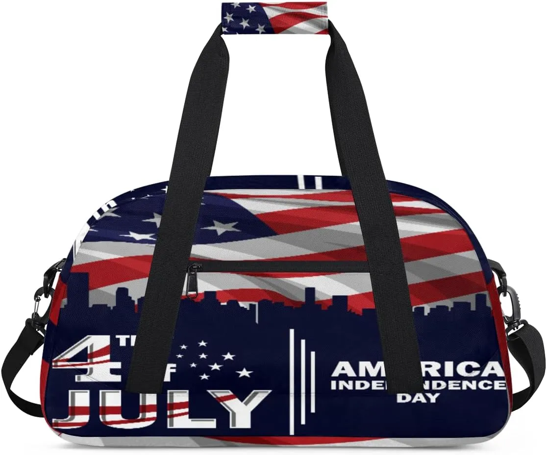 American Flag Gym Duffel Bag for Men Women Independence Day Sports Tote Bag with Adjustable Shoulder Strap for Dance Gymnastics Traveling Outdoor Camping Overnight Stay