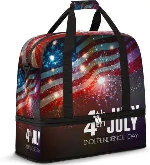 American Flag Memorial Independence Day Foldable Travel Duffel Bag Tote Carry on Luggage Sport Duffle for Women Men Gym Bag Overnight Weekender Bags with Shoe Compartments & Shoulder Strap